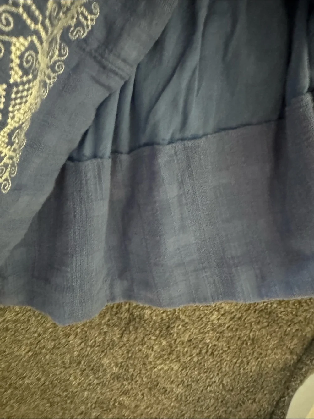 Tory Burch Blue Off-Shoulder Embroidered Long-Sleeve Dress
